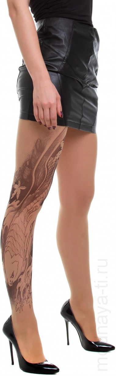 Колготки с тату чёрно-белым драконом — Модная Ты