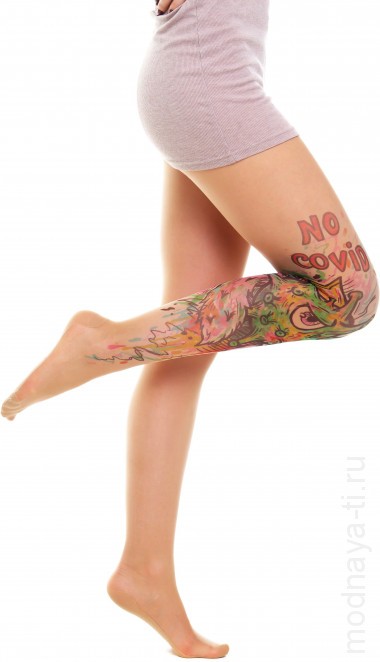 Колготки с ярким тату NO Covid — Модная Ты