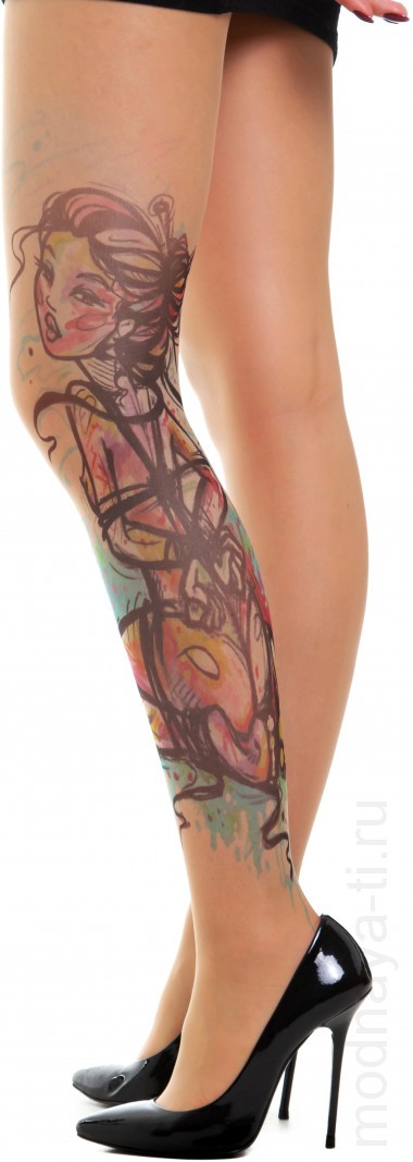 Колготки с ярким тату-изображением девушки — Модная Ты