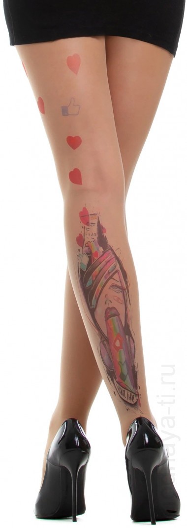 Колготки с ярким тату-изображением девушки-радуги — Модная Ты