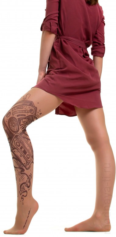 Колготки с тату-изображением черно-белых магнитофонов — Модная Ты